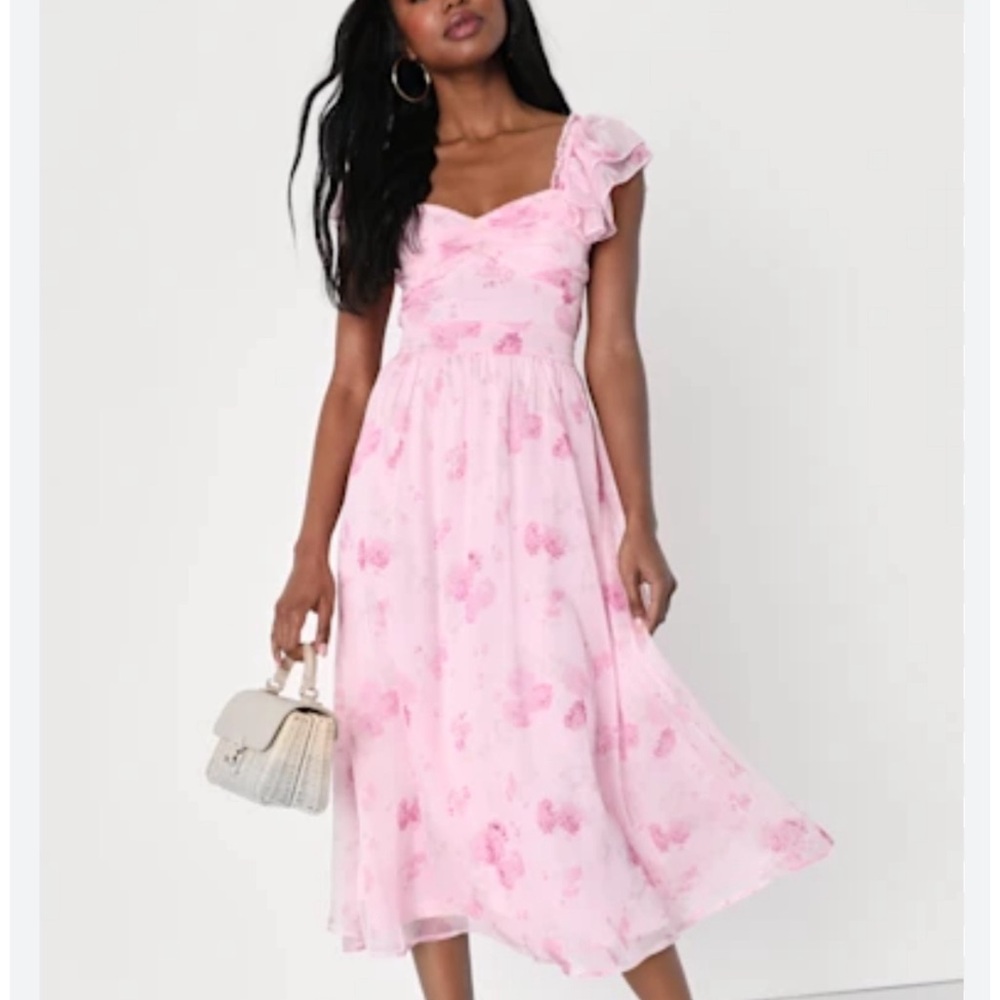 Lulus Elegant Pink Floral A-Line Heart Shaped Dress Sz Extra Small